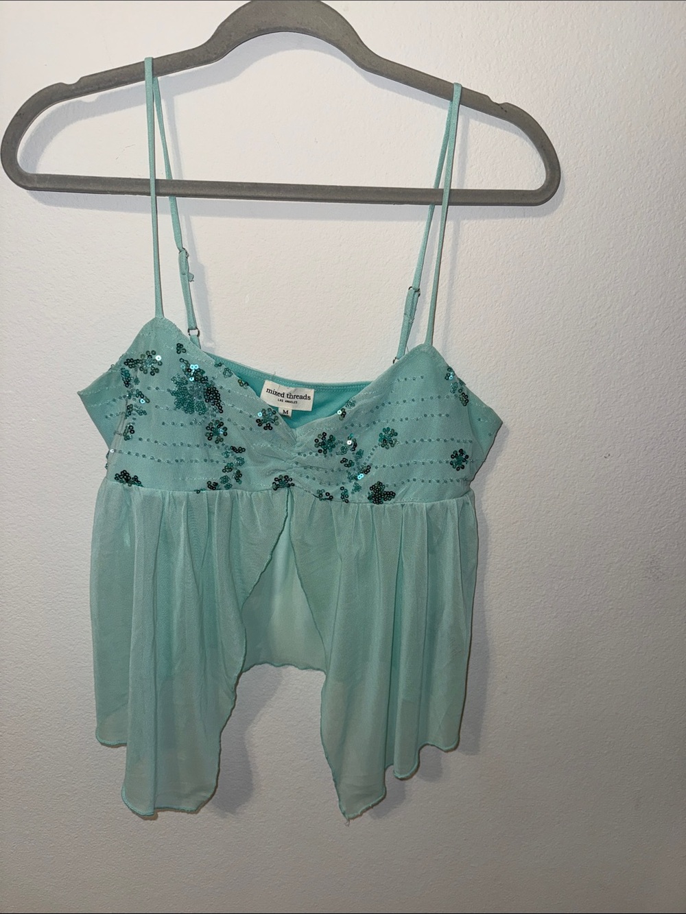Mixed Threads Mint Sequin Chiffon Handkerchief Hem Camisole
